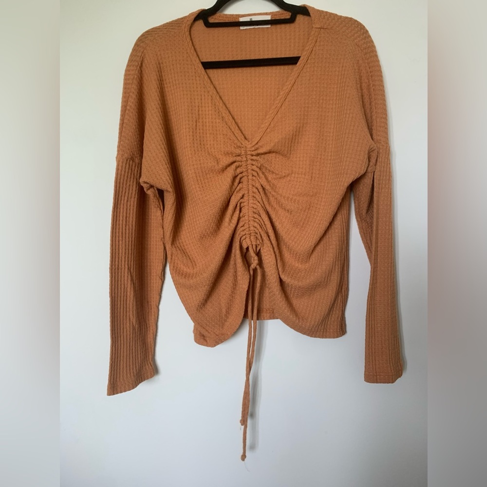 Molly Green Waffle Knit Burnt Orange Long Sleeve Crop Top Size Medium